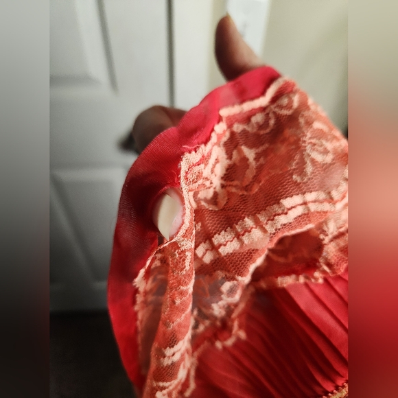 Vintage Michelen Red Coral Lace Slip Lingerie Dress 60s 70s Medium Large - Picture 5 of 12